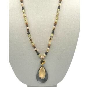Gold Multicolor Beaded Pendant Fashion Necklace ~ NEW